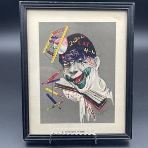 Vintage Cydney Grossman Blackboard Clown Framed Print 1950s Mid Century Art